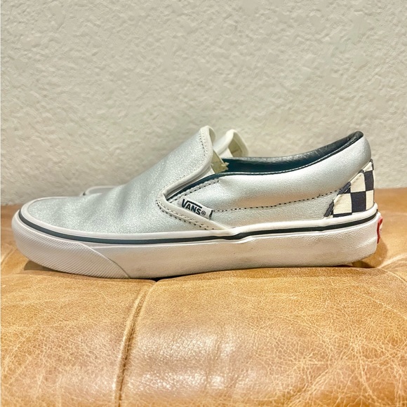 Custom Leather Slip-On Silver Vans, Size 7 Womens/5.5 Mens - Picture 2 of 9